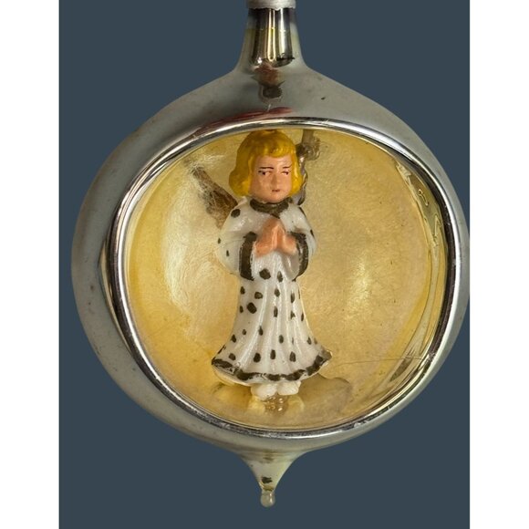 Vintage Italian Glass Diorama Praying Angel Ornament With Spun Cotton Wings 4.5 - Picture 3 of 6